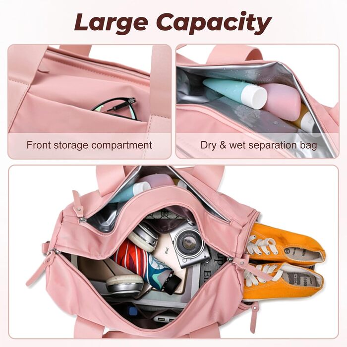 Спортивна сумка Flintronic для дівчаток та жінок, маленька сумка для плавання та фітнесу з відділенням для взуття та вологостійким відсіком (Рожева, 44 x 20 x 20 см)