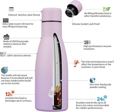 Термопляшка BJPKPK 500 мл з нержавіючої сталі: термоізольована, для напоїв, миється в посудомийній машині, багаторазова, чорно-червона