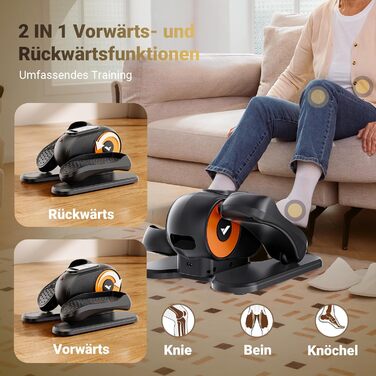 Міні еліптичний тренажер MERACH для дому, електричний крос-тренажер під стіл з пульт дистанційного керування, дисплеєм, 12 швидкостей, петлі для ніг, тихий та портативний, для людей похилого віку та дорослих (E37-Schwarz)