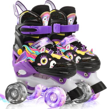 Дитячі ролики Єдиноріг для дівчаток та хлопчиків, регульовані розміри, світлові колеса, ролики-квади для початківців, чорні