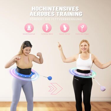 Смарт хулахуп Cozylady для дорослих з LED-підсвіткою, 121 см, із вагою, тихий і міцний, для схуднення, фіолетовий