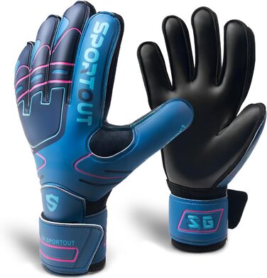 Воротарські рукавички Sportout для дітей та дорослих, з технологією Fingersave, 4 мм латекс, антиковзаюча поверхня (Синій, 8)