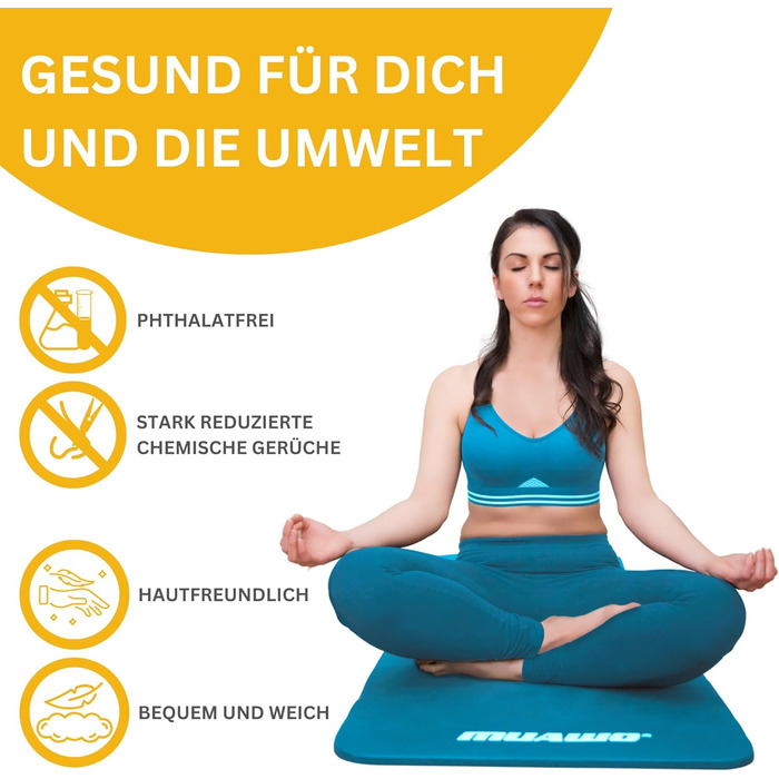 Мат для тренувань Muawo Premium: фітнес, йога, гімнастика | антиковзаюча, товста, довга | 190 x 100 x 1,5 см