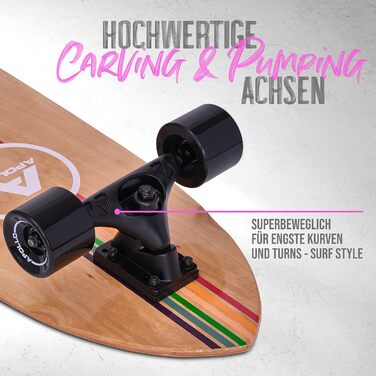 Серфскейт Apollo Surfskate Pro Midi Longboard для дорослих та дітей, з якісною вісью для карвінгу та пампінгу, міні круїзер для стрітсерфінгу, смугастий дизайн