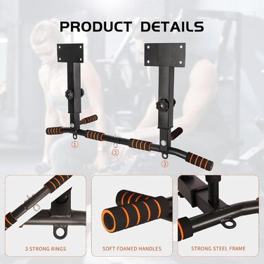 Стійка для підтягувань QZWGZ Bar Mount Heavy Duty - до 200 кг, регулювання висоти, нековзні ручки, для дому та спортзалу
