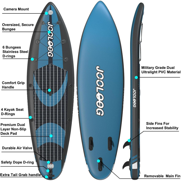Надувний SUP-борд JOOLOOG Stand Up Paddle Board з сидінням для каяків, 320 x 81 x 15 см (Блакитний)