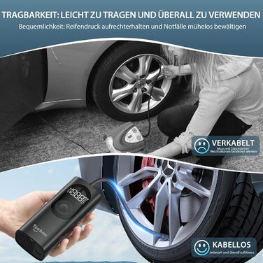 Електричний насос для велосипедів, авто і мотоциклів 6000mAh, 150PSI, з LED підсвіткою та цифровим манометром