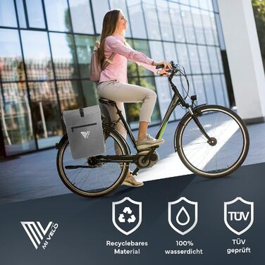 Велосумка MIVELO 3-в-1 для багажника, рюкзак і сумка через плече, водонепроникна, без ПВХ, з відсіком для ноутбука, сіра
