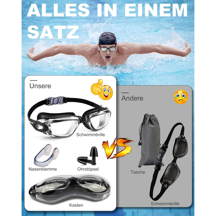 Окуляри для плавання Zerhunt: чоловічі, жіночі, дитячі. Антизапітніння, захист від УФ. Для дайвінгу та водного спорту. Підходять для дітей від 10 років. Прозорі.