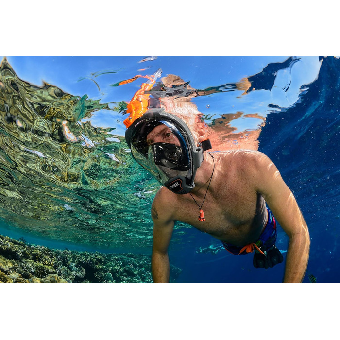 Маска для снорклінгу OCEAN REEF Aria QR + Мундштук - Повнолицева маска для підводного плавання 180° (Medium/Large, Чорна)