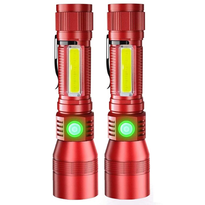 Ліхтарик LED Karrong з USB-зарядкою та магнітом, ультрафіолетовий UV-ліхтарик 395нм, 7 режимів світла (включаючи червоне), акумуляторний набір для кемпінгу та походів, червоний, 2 шт.