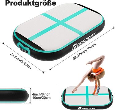 FBSPORT Airtrack Matte - килимок для гімнастики та йоги, 60x100x20 см, чорно-зелений