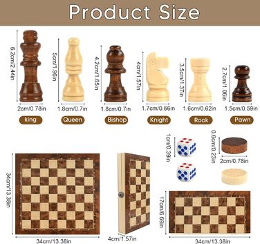 Шаховий набір з дерева 3 в 1: шахи, шашки, настільна гра. Преміум якість, складаний, для дітей та дорослих. Розмір 34 см.