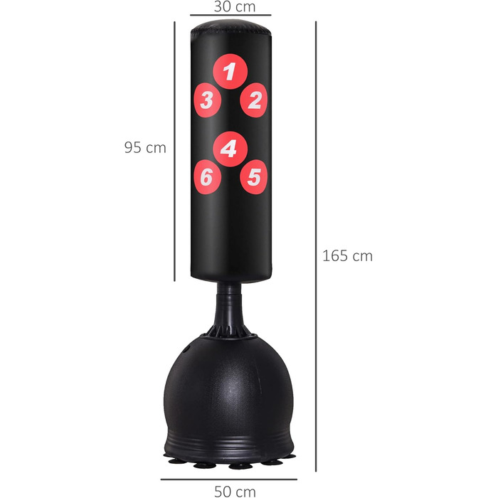 HOMCOM Стендовий боксерський мішок 165см для дорослих, міцний, з основою-присоскою, чорний