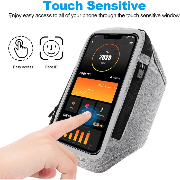 Спортивний браслет для телефону з кишенею для навушників, чохол для телефону для бігу 6.9 дюймів, кріплення на руку для iPhone 17 16 15, спортивний браслет, знімний тримач для телефону, для джоггінгу (світло-сірий)