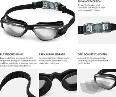 Окуляри для плавання чоловічі та жіночі Schwimmbrille, антифог, чорні