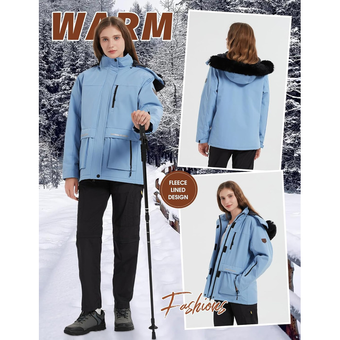 Водонепроникна зимова куртка Voqeen для сноубордингу та лижного спорту з флісовою підкладкою, синього кольору (L)