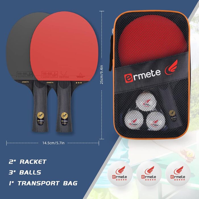 Набір для настільного тенісу: 2 ракетки, 3 м'ячі, сумка. Підходить для початківців, сімей та професіоналів