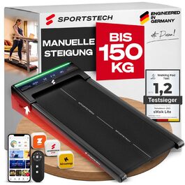 Бігова доріжка Sportstech sWalk Lite Walking Pad для дому та офісу, нахил 6%, до 6 км/год, LED-дисплей, керування через додаток та пульт, компактна, до 150 кг, чорна