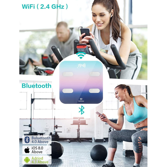 Bluetooth вага для вимірювання жиру, цифрова вага з 7 показниками, LED-дисплей, сумісна з iOS та Android, до 180 кг, модель 310 Regenbogen