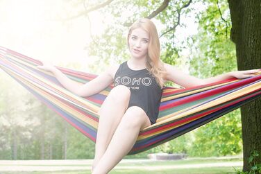 Гамак для відпочинку на відкритому повітрі з бавовни на 1 особу, 190 x 80 см, вантажопідйомність до 150 кг, з сумкою для перенесення. Ідеально підходить для пляжу, тераси, веранди, саду або двору.