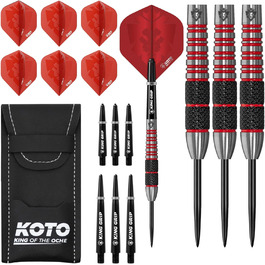 Дартс-набір KOTO Kingbomb Black & Red, 3 дротики з міцним рифленим хватом, барелі, оперення, стрижні та чохол для дротиків
