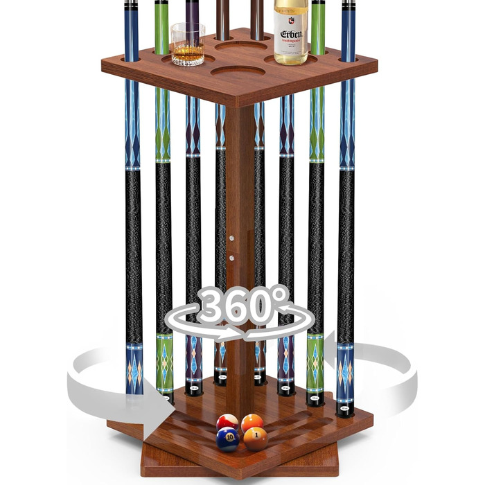 Підставка для кия для більяру, 360° обертання, стійка для кия, полиця для 8 київ, міцна дерев'яна підставка для більярдного аксесуару