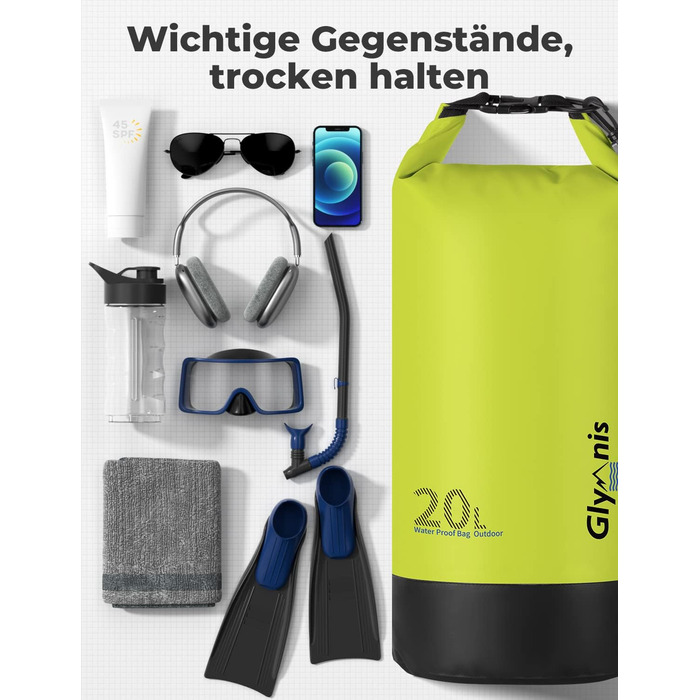 Водонепроникний мішок Glymnis 20L Dry Bag - мішок для активного відпочинку, плавання, кемпінгу (світло-зелений)