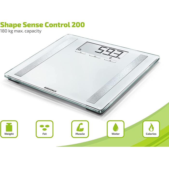 Цифрова вага Soehnle Shape Sense Control 200 для людей з великою LCD, автоматичне увімкнення/вимкнення, плоска вага