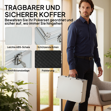 Набір для покеру, 300 фішок, кубики, 2 колоди карт, аксесуари, кейс, для 8 гравців