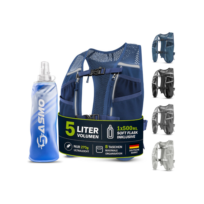 Жилет для бігу SASMO® унісекс (2L) - Ultraleicht, дихаючий, 8 кишень, гідратор 5L + 500мл (темно-синій)