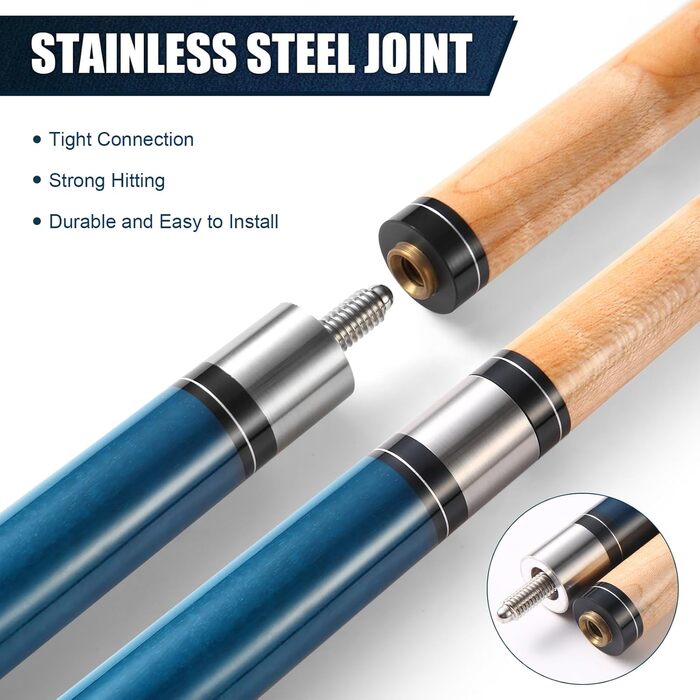 Більярдний кий ASMPCUE Pool Queue, 58 дюймів, канадський клен, наконечник 13 мм, для професійних гравців, кий 1/2 Maple, для більярдного столу, зелений (блакитний)