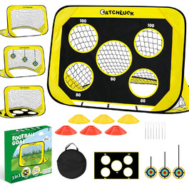 Ворота для футболу CATCHLUCK для дітей, з 6 перешкодами та сумкою, жовті