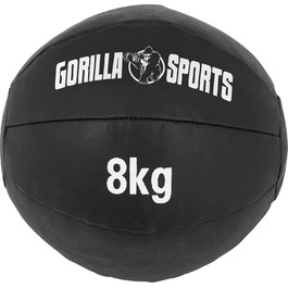 Медичний м'яч GORILLA SPORTS 8 кг, шкіряний, чорний, 29 см – тренувальний, фітнес м'яч, для кросфіту та фітнесу