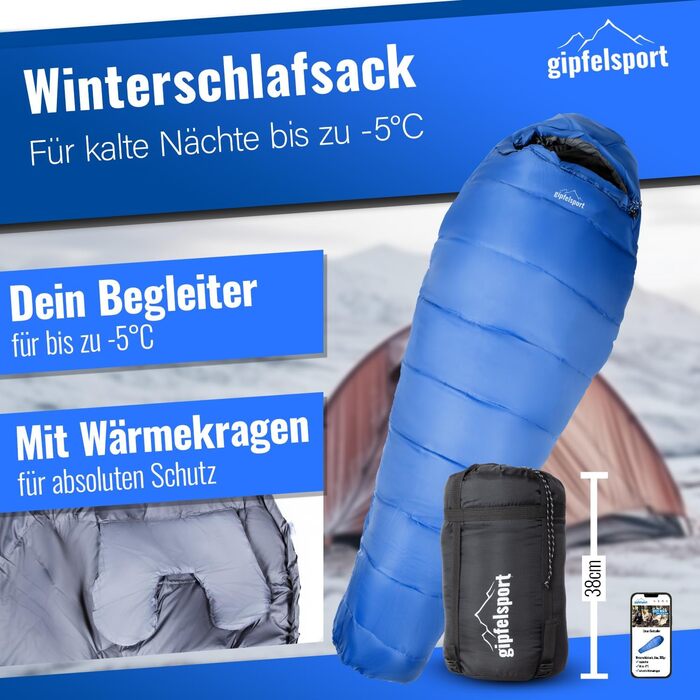 Сплячий мішок Gipfelsport Ultraleicht 4 сезони [-20°C до 15°C] - ультралегкий, для кемпінгу, трекінгу та подорожей, блакитний