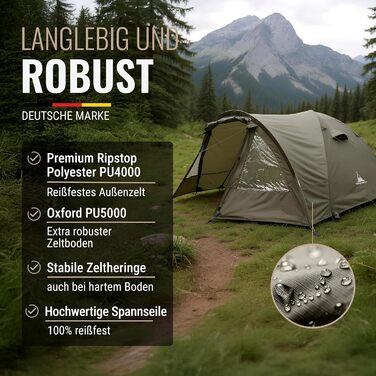 Намет WANDERFALKE® для 2-4 особи, водонепроникний (4000 мм), ультралегкий, з невеликим об'ємом у складеному стані. Сімейний намет з тамбуром для кемпінгу, подорожей, риболовлі. Підходить для теплої та холодної погоди (CAMP 4)