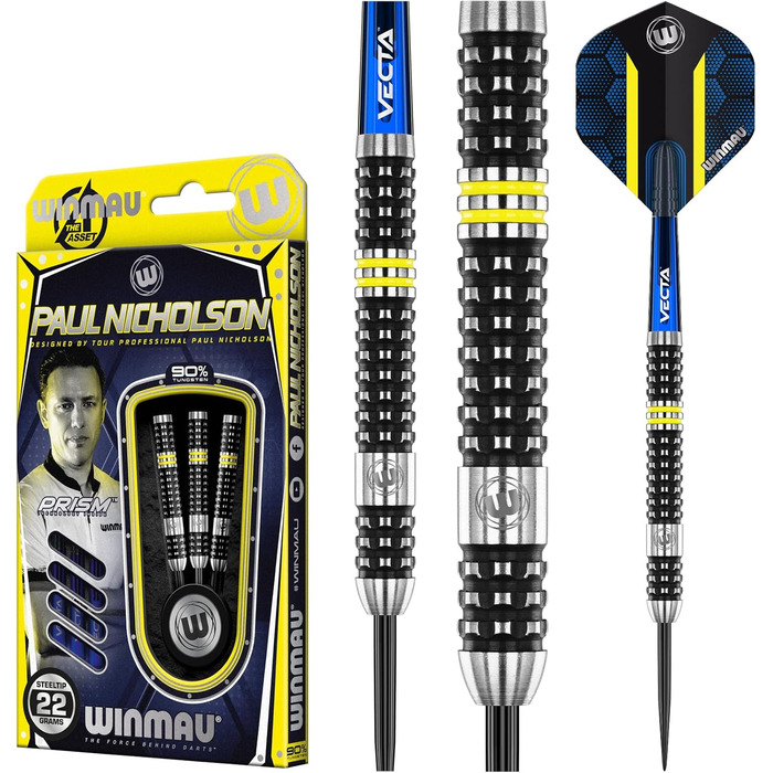 WINMAU Paul Nicholson 22 г вольфрамові професійні дротики з насадками та оперенням