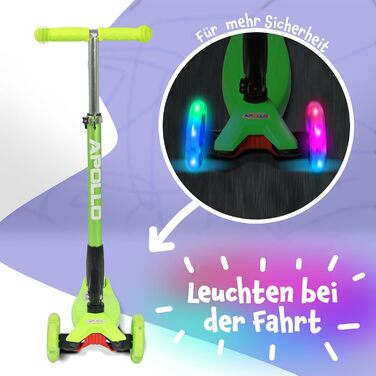 Дитячий самокат Apollo Kids Whiz з LED колесами, складаний, для хлопчиків і дівчаток від 3 років, безпечний, міцний, для дітей 3-6 років