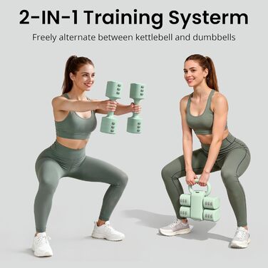 Набір гантелей 2-в-1: регульовані гантелі та м'ячики-гантелі, 4 ступені зміни ваги (1-2.5 кг), для жінок, домашні тренування, з антиковзаючим кріпленням. Зелений колір.