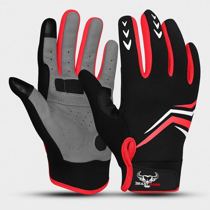 Велосипедні рукавички BEAST RAGE Vofinger для їзди на велосипеді, гірському велосипеді (MTB), BMX, шосе, чоловічі та жіночі, червоні (L)
