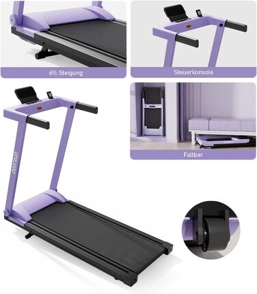 Біговий тренажер DeerRun з підтримкою High-Tech пристроїв, 158 кг, APP-керування, 2573W, складний, з курсами та мультиплеєр, фіолетовий