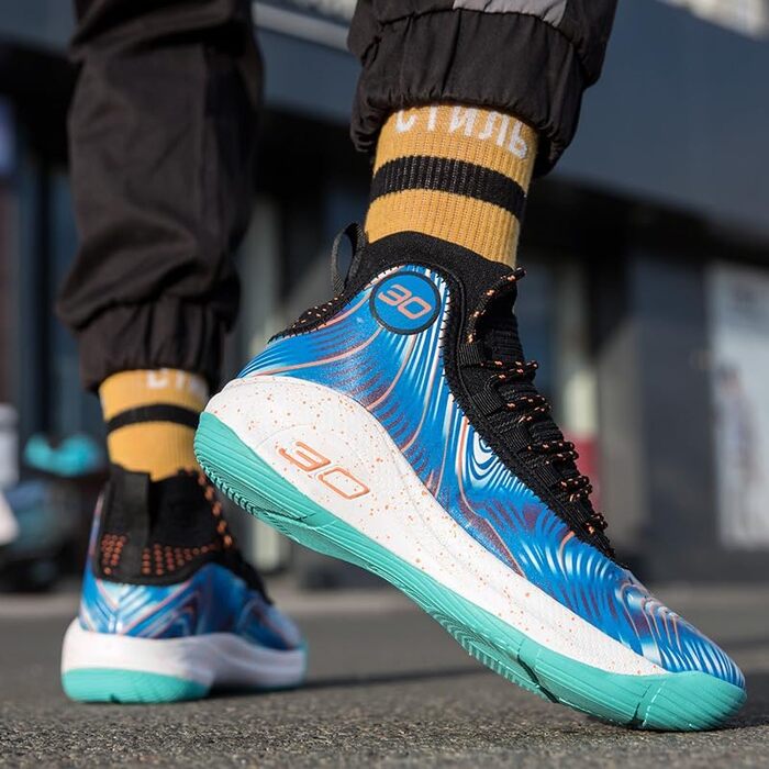 Баскетбольні кросівки для чоловіків, високі, дихаючі, з неслизькою підошвою, для тренувань у залі та на вулиці, білі (чорно-синій, 43 EU)