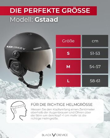Шолом гірськолижний BLACK CREVICE Gstaad з візором у пілотському стилі, полікарбонат, регульований розмір M/L, чорний