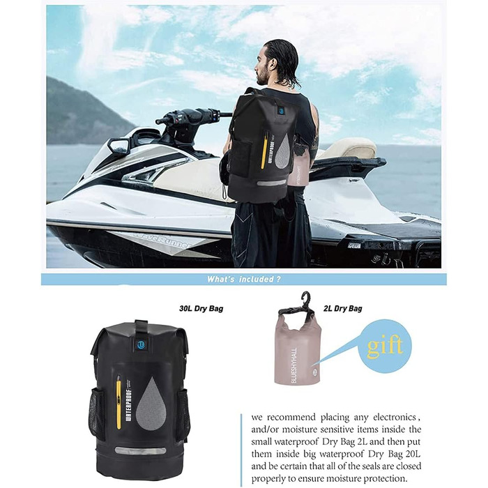 Водонепроникний мішок Blueshyhall Dry Bag 30L: рюкзак, ролтоп, 30 літрів - для каякінгу, кемпінгу, риболовлі, подорожей