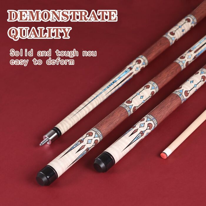 Більярдний кий Pool Queue Stick з акації, 147.3 см, комплект 2 шт, білий (винно-червоний)