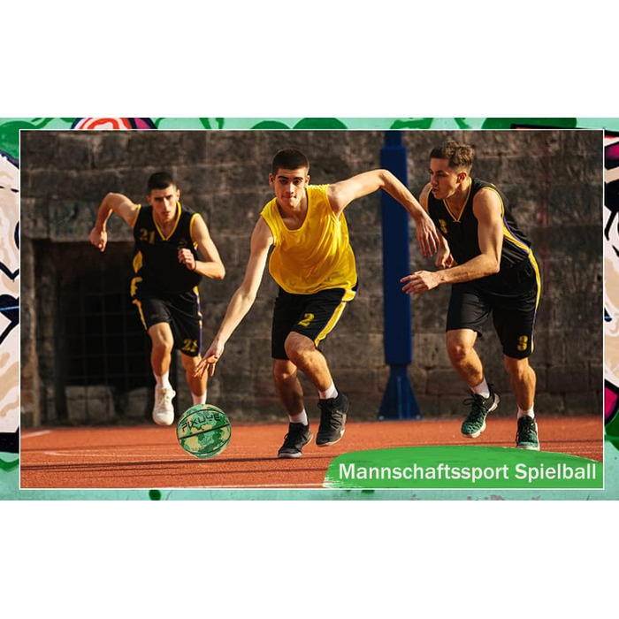 Баскетбольний м'яч Jicsetk, розмір 5/7, дитячий, для гри в приміщенні та на вулиці (камуфляжний, зелений)