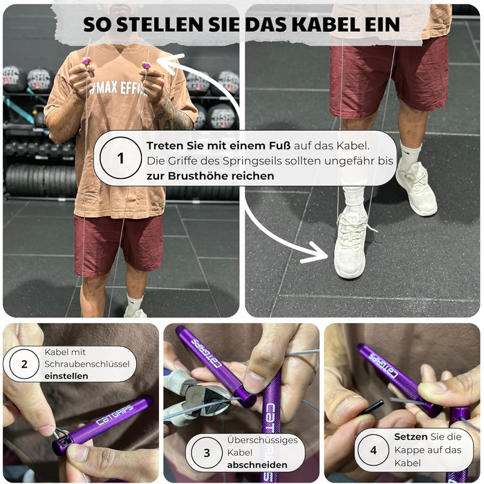 Стрибкове канат Crossfit CATGRIPS Springseil: алюмінієва ручка, сталеве ядро з підшипниками, легке та професійне для занять у спортзалі та боксі, з сумкою та запасними частинами, срібний