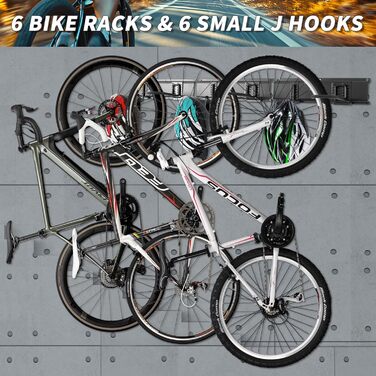 Настінна підставка для велосипедів на 6 велосипедів з гачками для шолома, вантажопідйомність 270 кг, 160 см