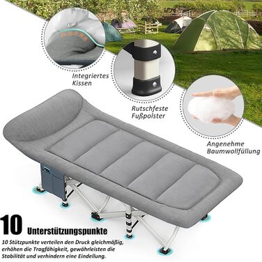 Кемпінгове ліжко Caliyo складне, з матрацом 200 x 80 x 40 см, до 200 кг, з мішком для зберігання, сірий