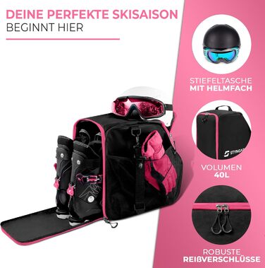 Чохол для лижних черевиків STYNGARD Zermatt з відділенням для шолома та аксесуарів, 40 л, чорно-рожевий